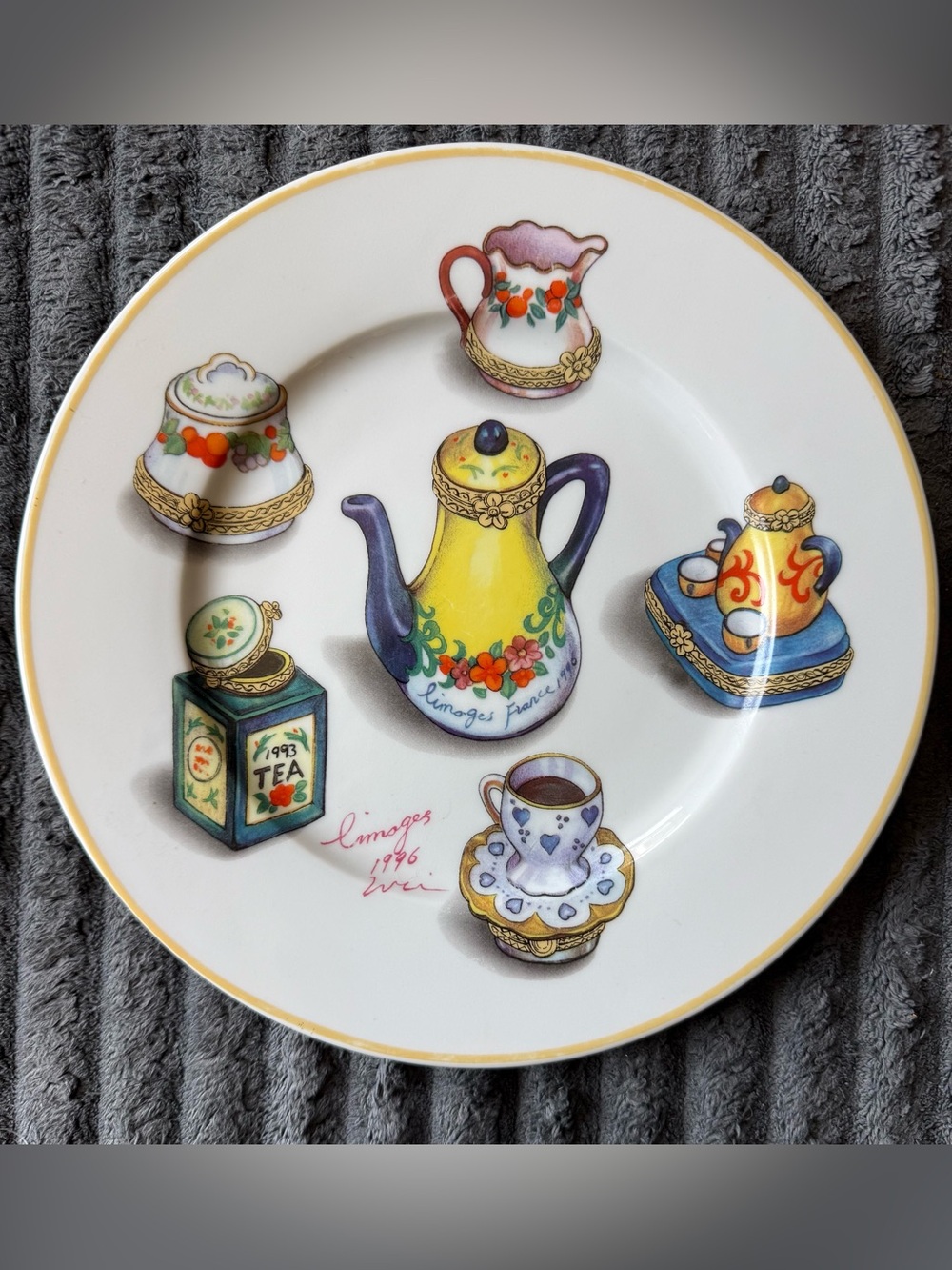 Vintages Email de Limoges I. Godinger Tea Trinket Boxes Porcelain Plate